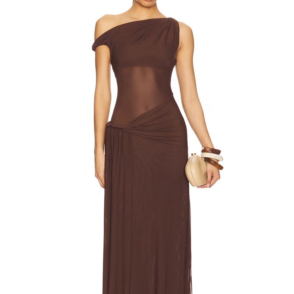 MISHA COLLECTION Brown One-Shoulder Maxi Dress